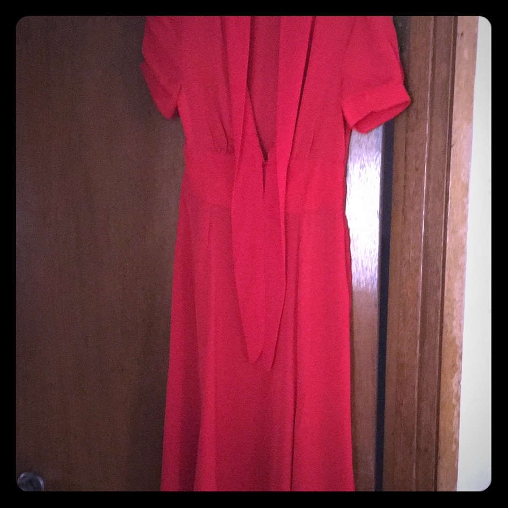 Red silky dress with short sleeves